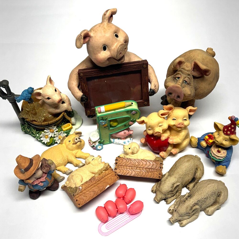Pigs PIGurines Lot 13+ Figurines Farmhouse Rustic Cottage Whimsical Collectibles